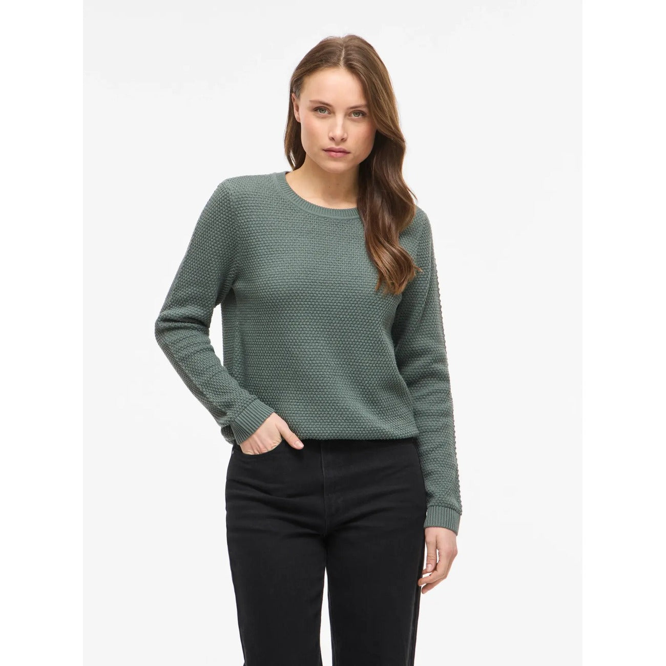 Pull Vila Clothes Femme en Coton – Vert/Noir
