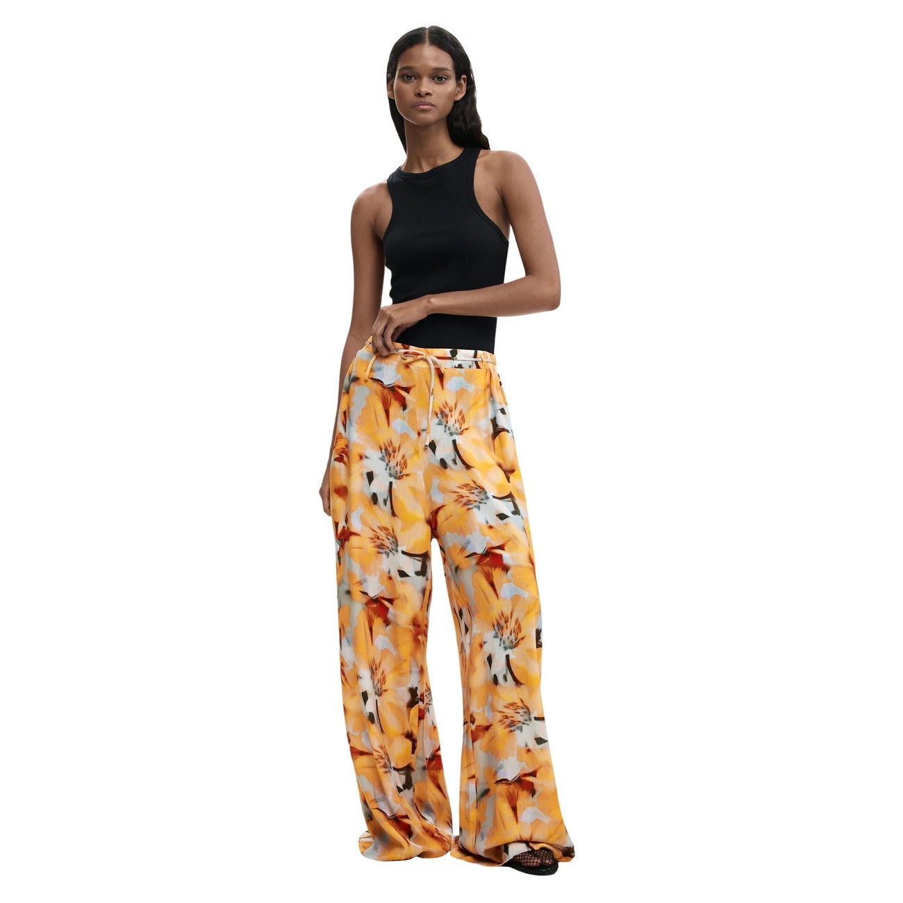 Pantalon femme Desigual floral en viscose – Orange