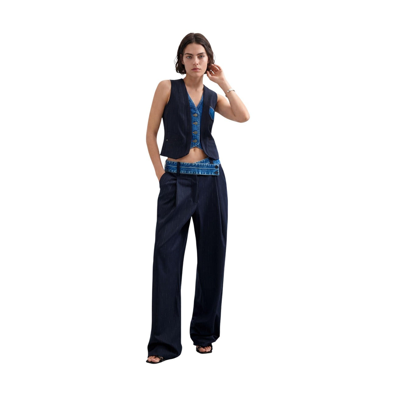 Pantalon Desigual Femme à Fines Rayures – Noir