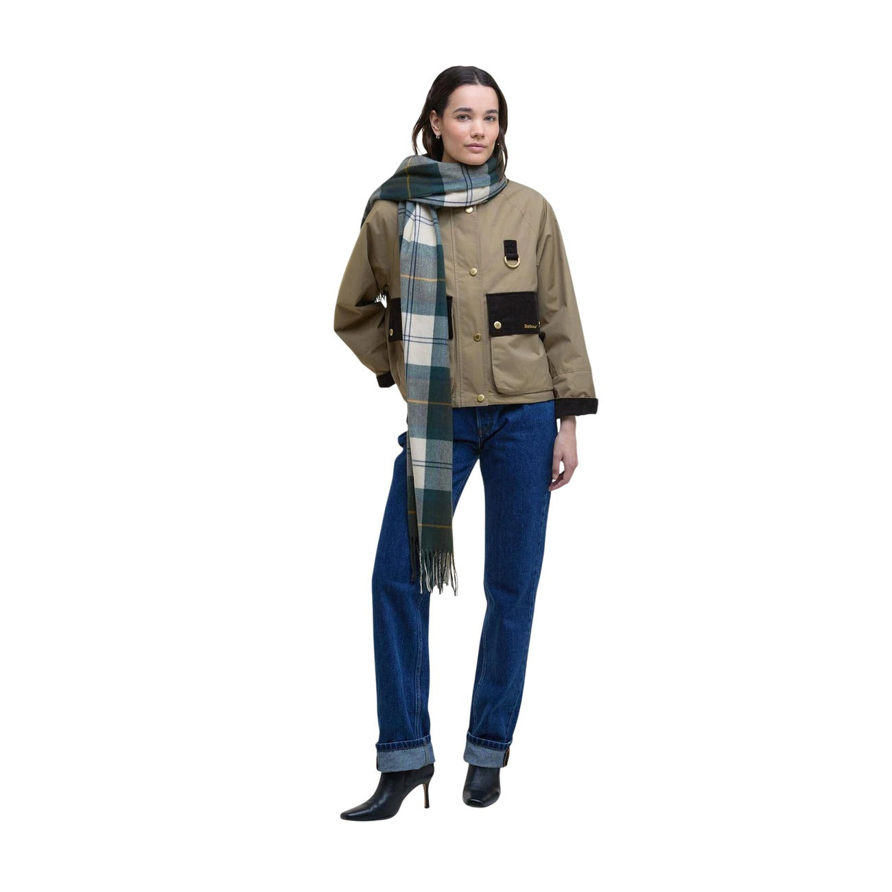 Écharpe Barbour Stanway Tartan Wrap Femme – Blanc et Bleu