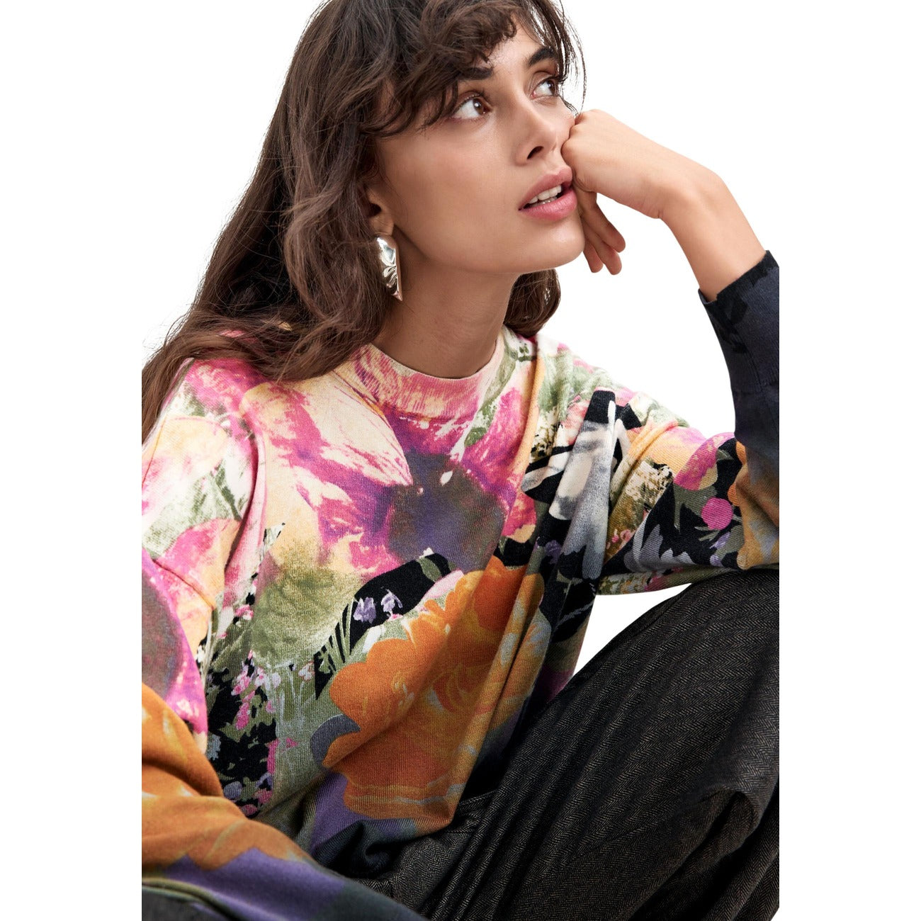 Pull femme Desigual floral avec cachemire – Noir