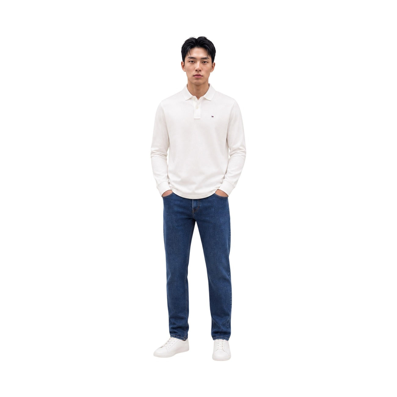 Tommy Hilfiger Jeans Men's White Long-Sleeved Polo Shirt