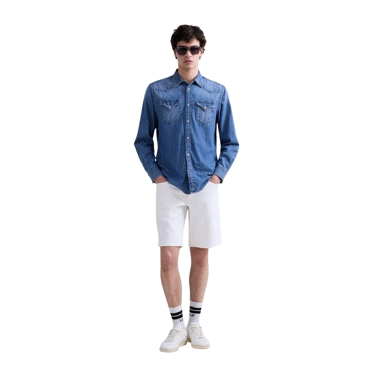 Chemise homme Replay en coton – Bleu azur