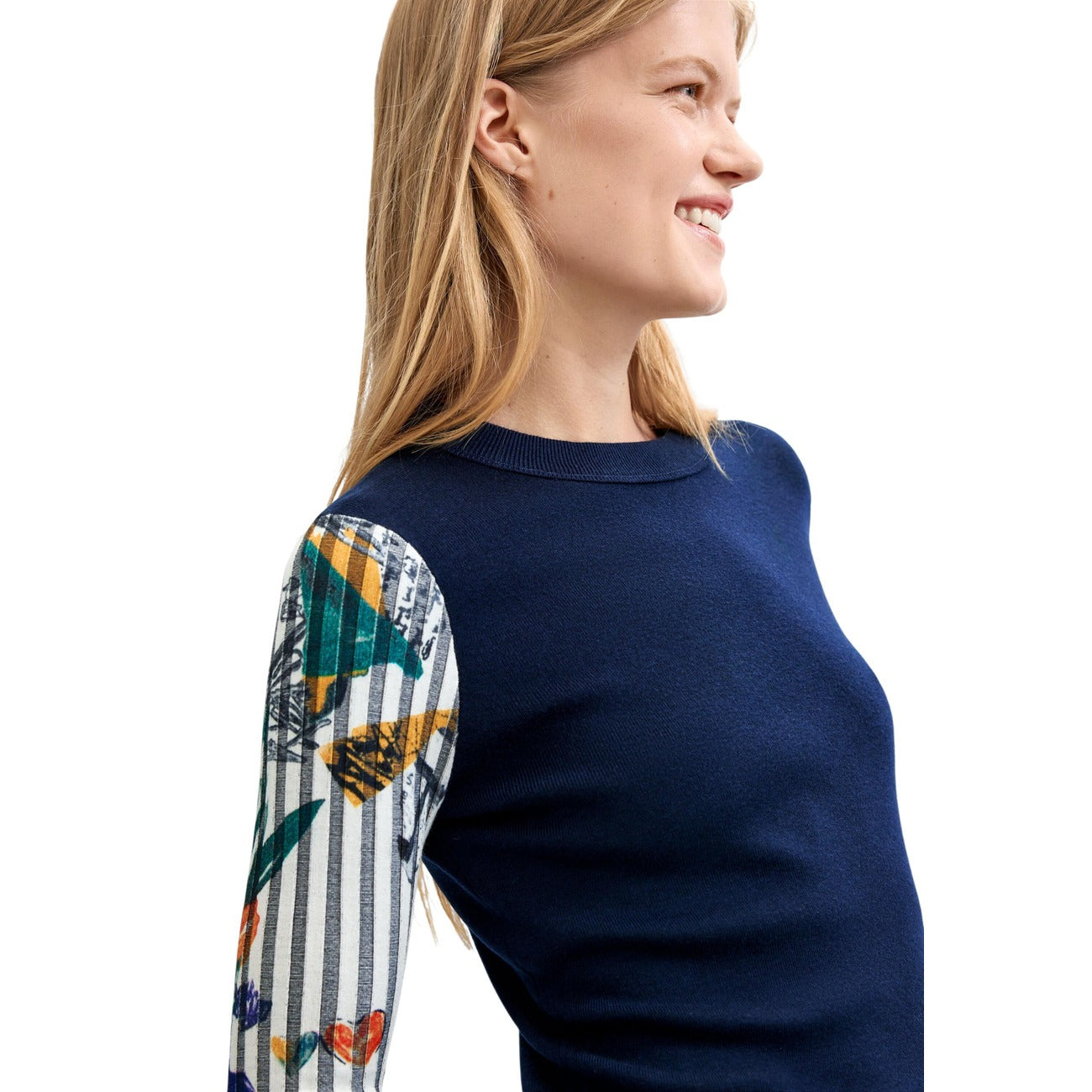 Pull Desigual Femme Floral avec Laine – Bleu