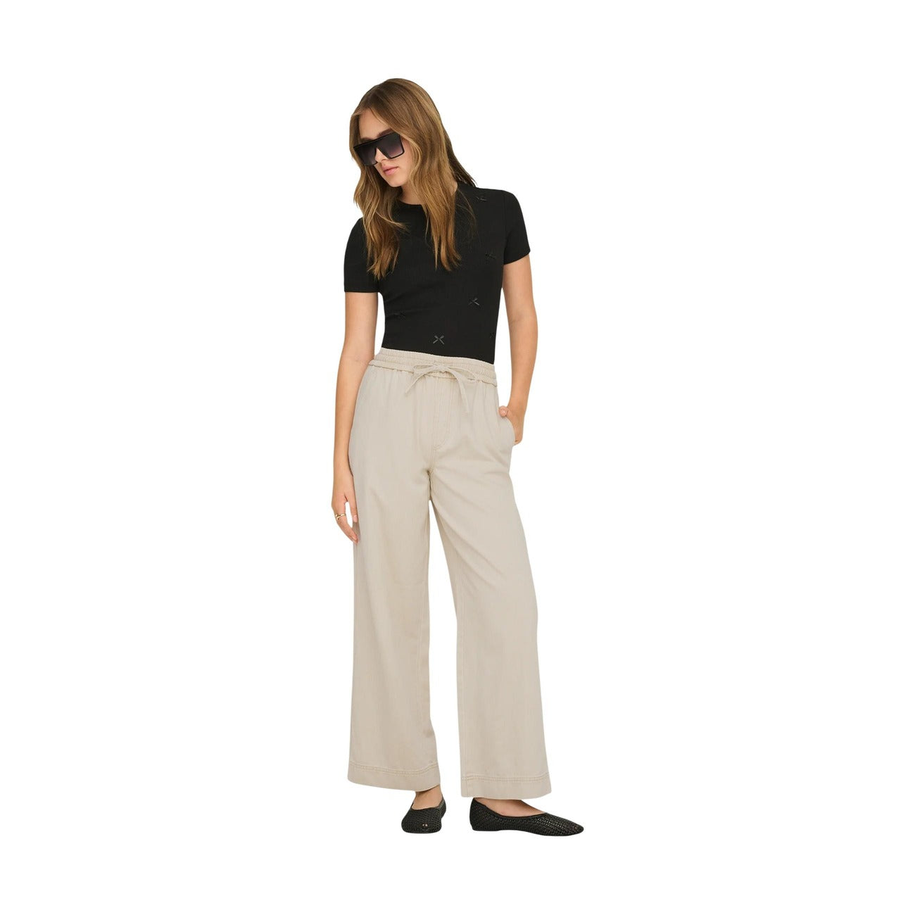 Women's Only cotton and lyocell trousers - Beige