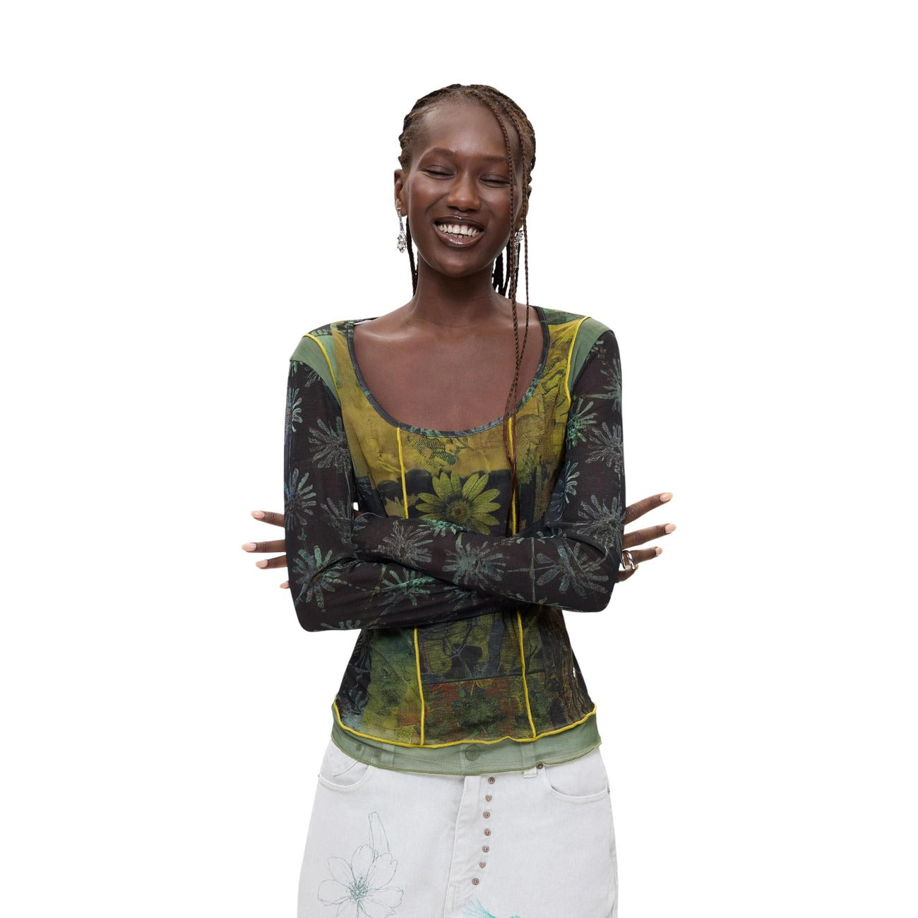 Women's Desigual floral long-sleeved T-shirt - Black