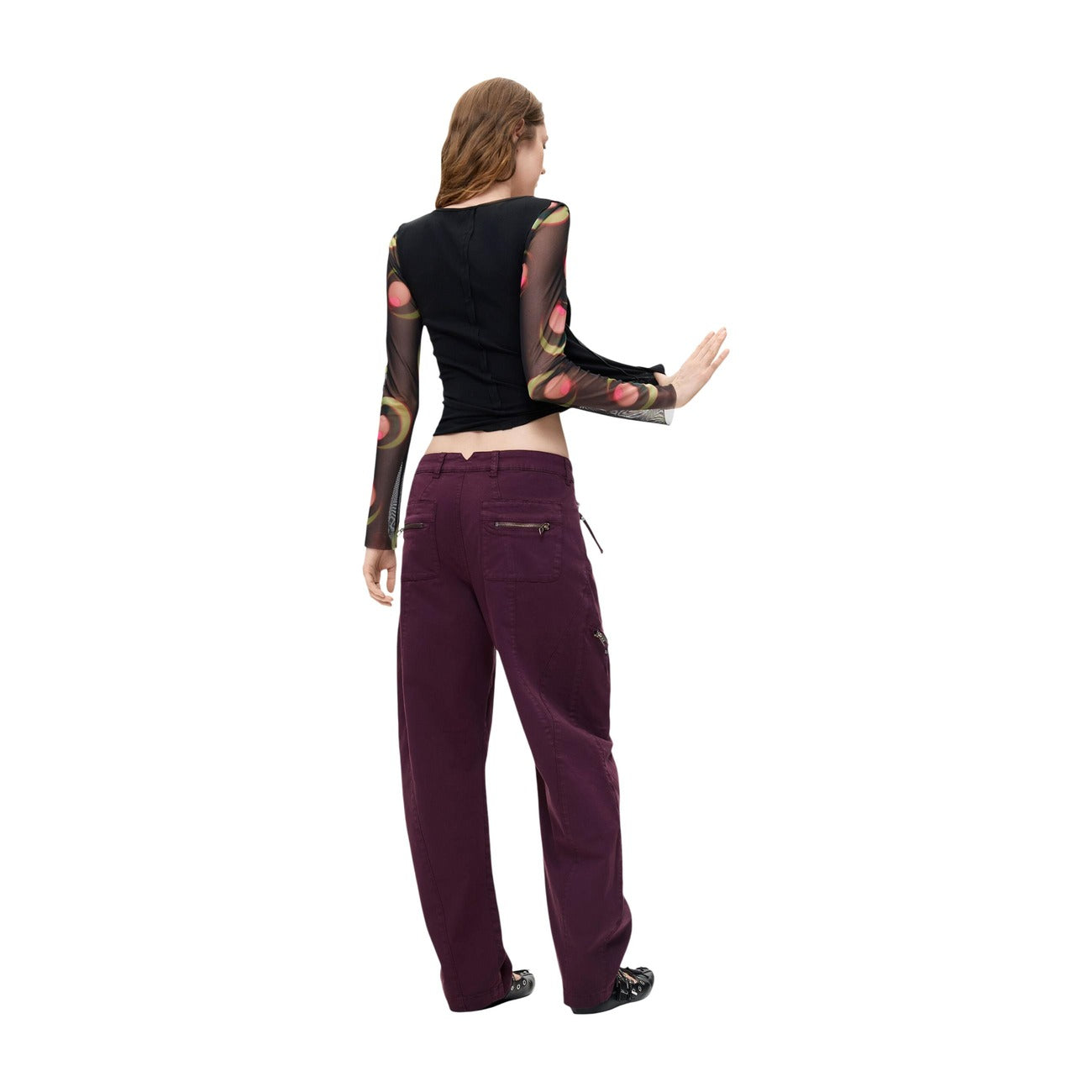 Pantalon femme Desigual en coton – Bordeaux