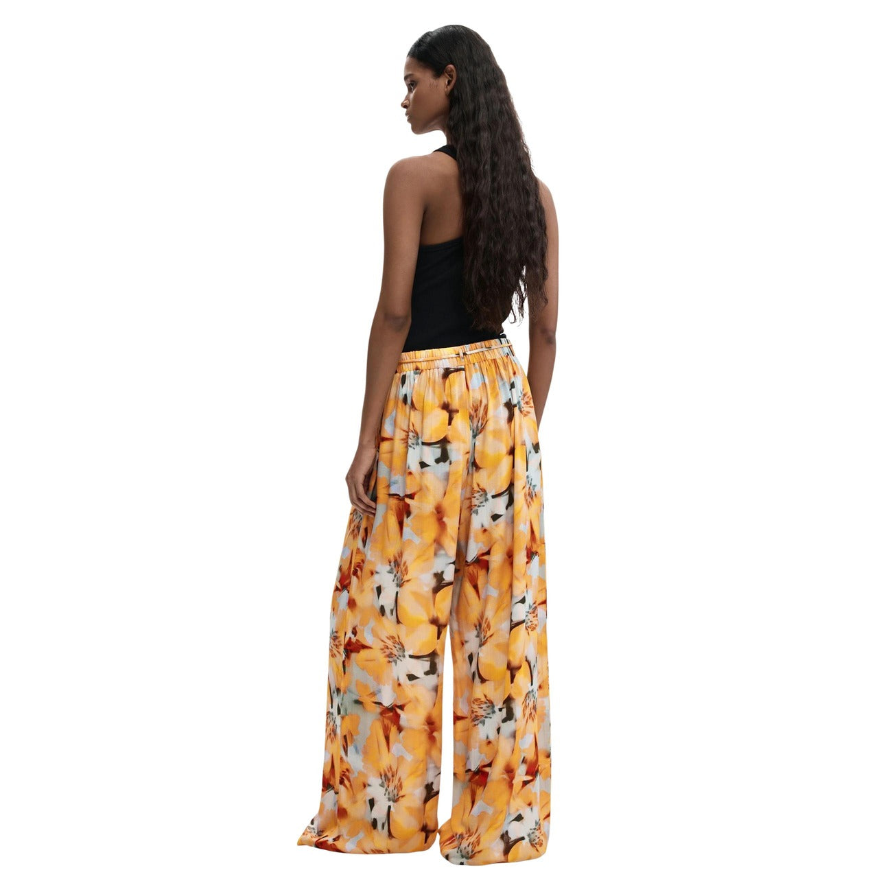 Pantalon femme Desigual floral en viscose – Orange