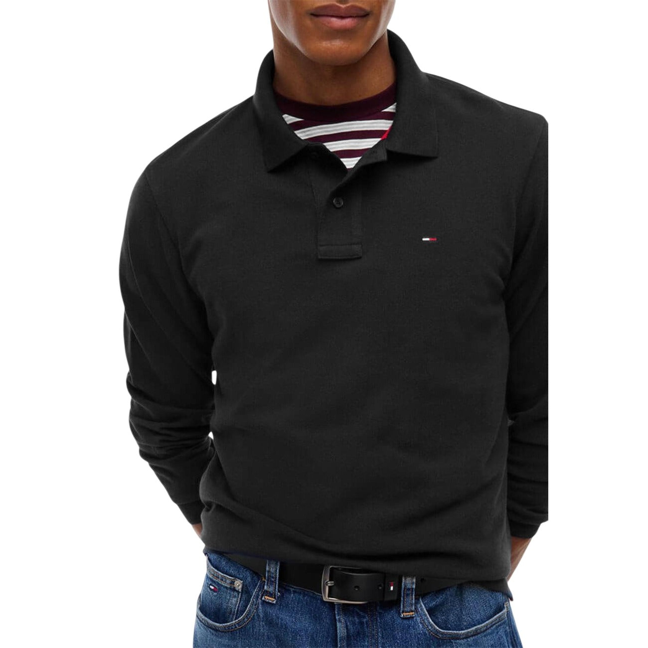 Men's black long-sleeved polo shirt Tommy Hilfiger Jeans