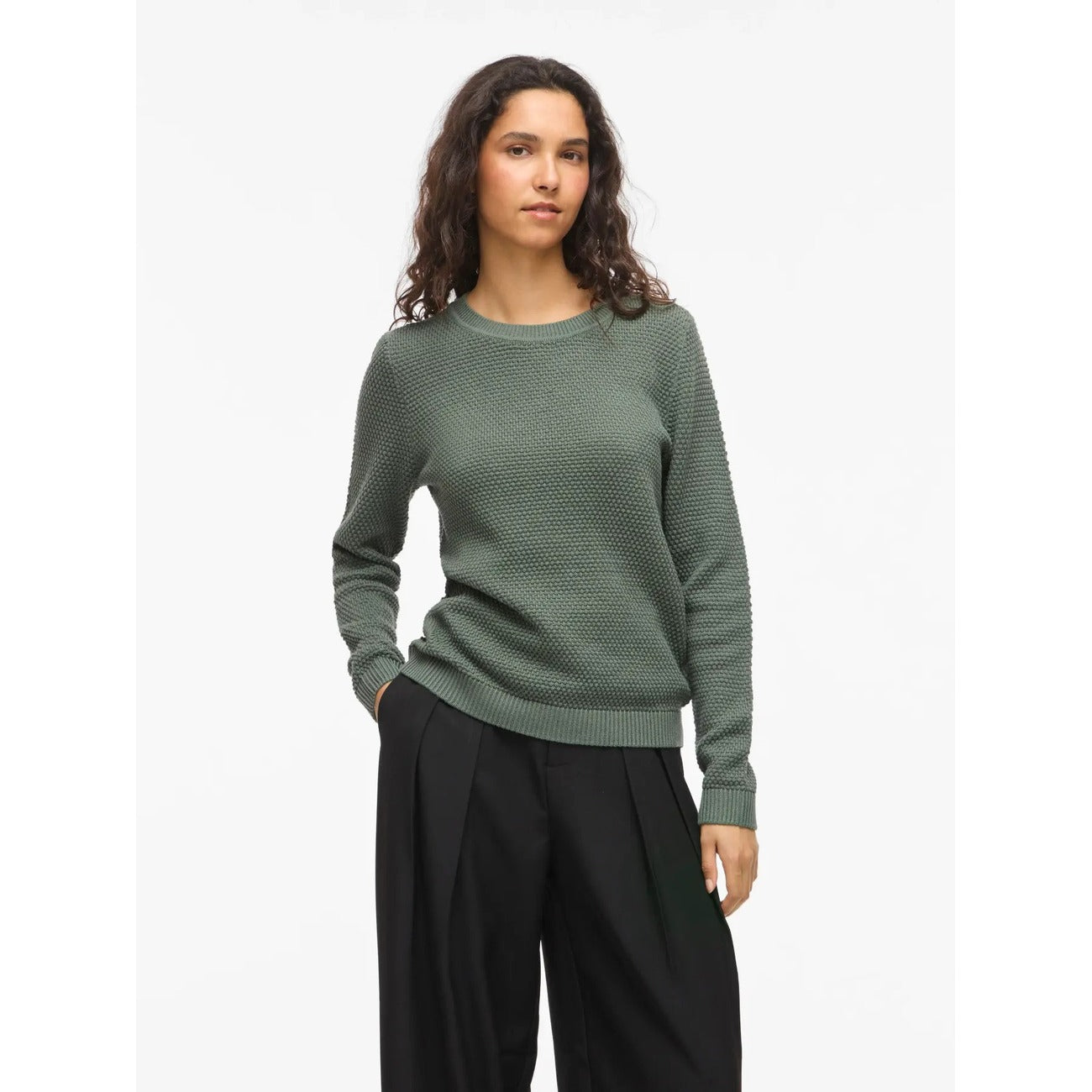 Pull Vila Clothes Femme en Coton – Vert/Noir