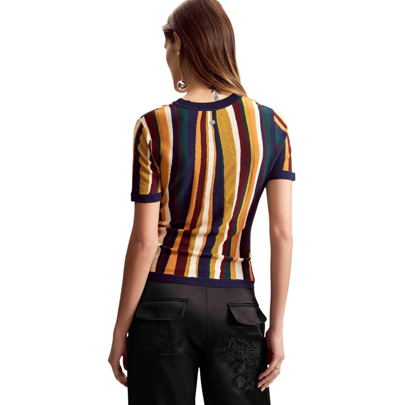 Women's Desigual striped viscose T-shirt – Mustard