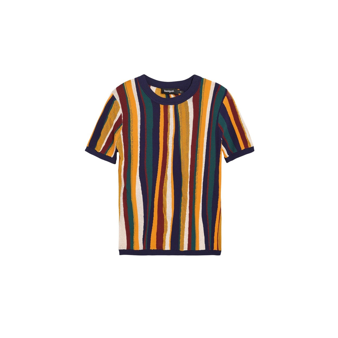 Women's Desigual striped viscose T-shirt – Mustard