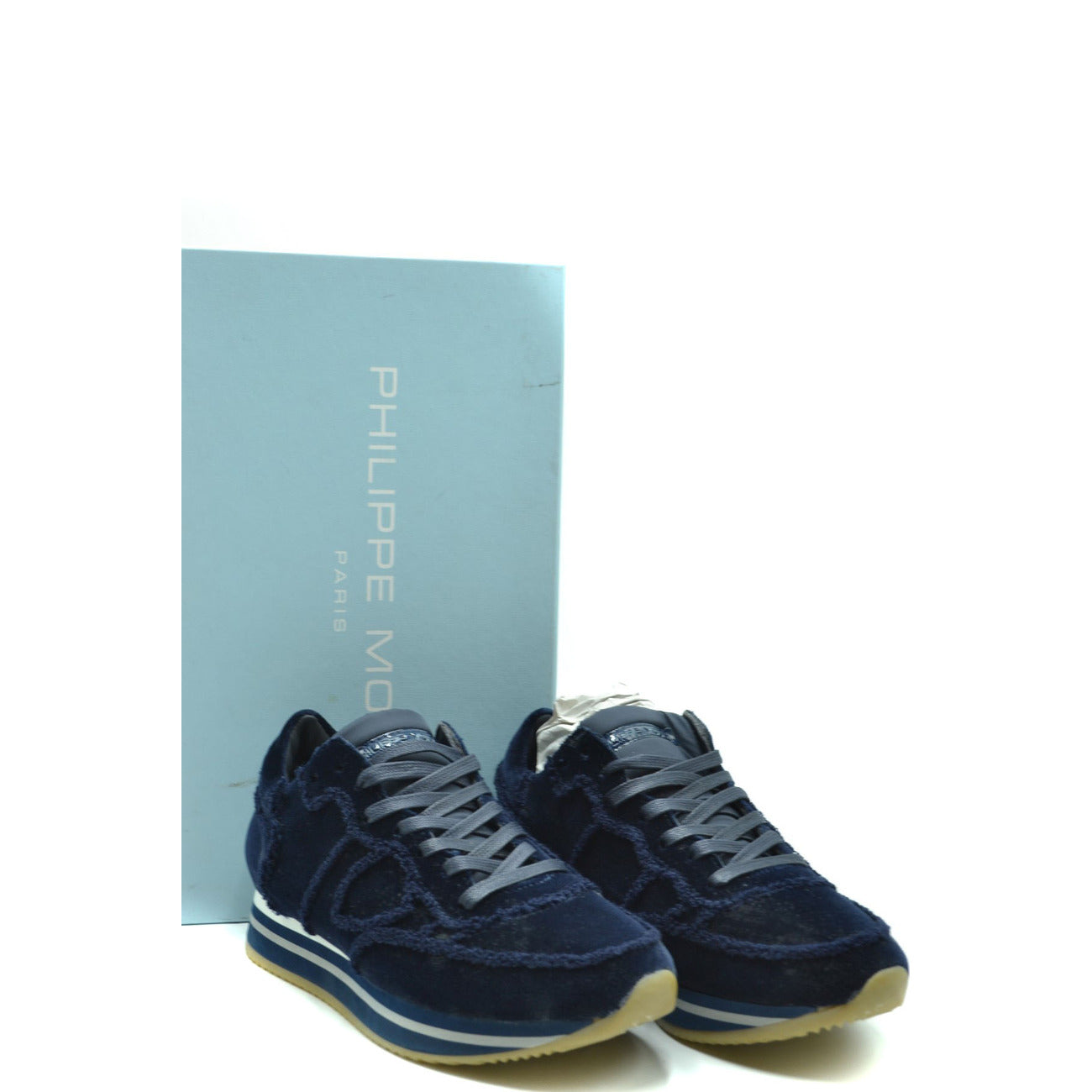 Baskets femme Philippe Model effet chamois – Bleu