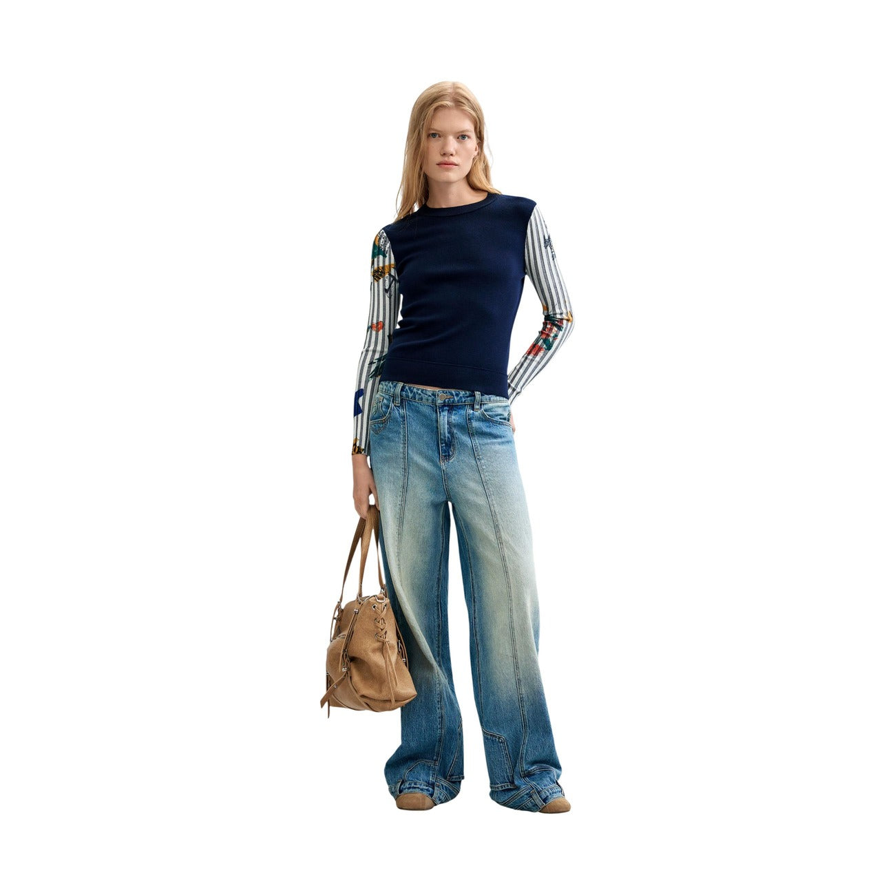 Pull Desigual Femme Floral avec Laine – Bleu