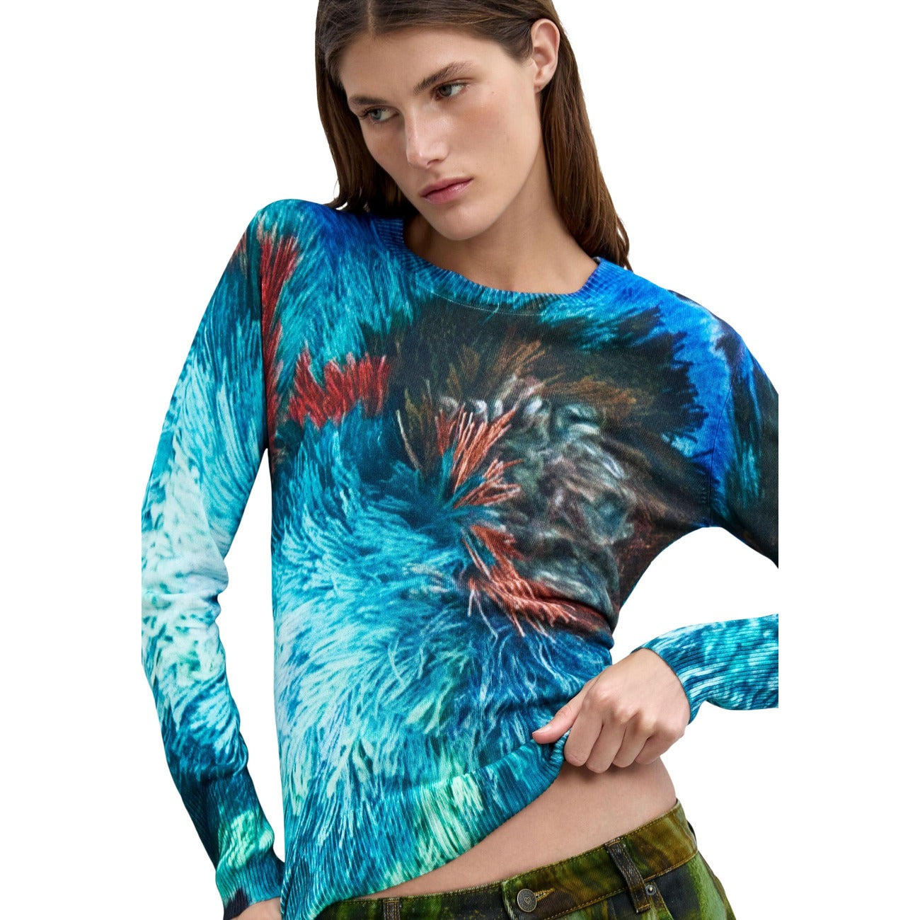 Women's printed viscose and linen Desigual sweater – Blue