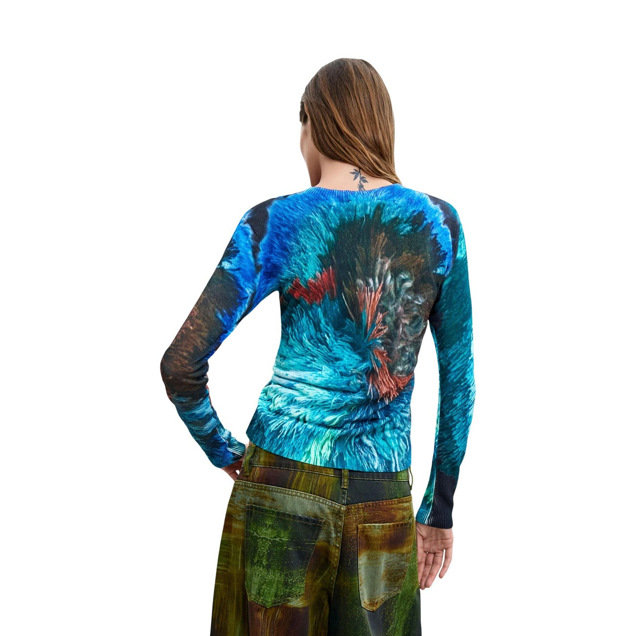 Women's printed viscose and linen Desigual sweater – Blue