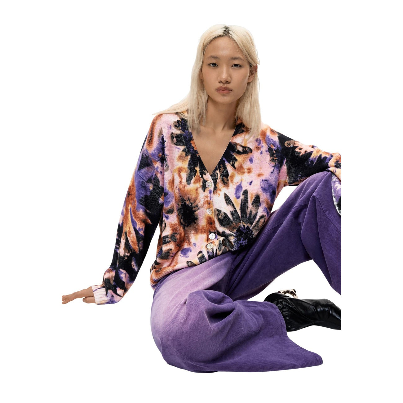 Pull femme Desigual floral en coton – Rose
