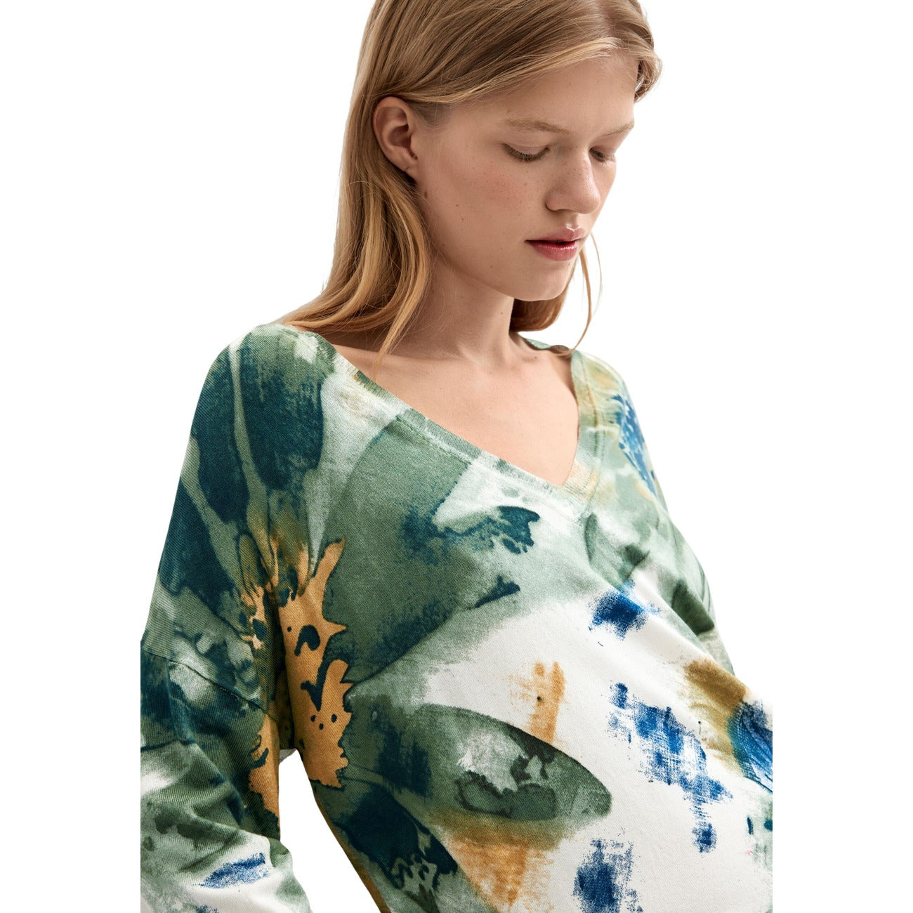 Pull femme Desigual floral en viscose – Blanc