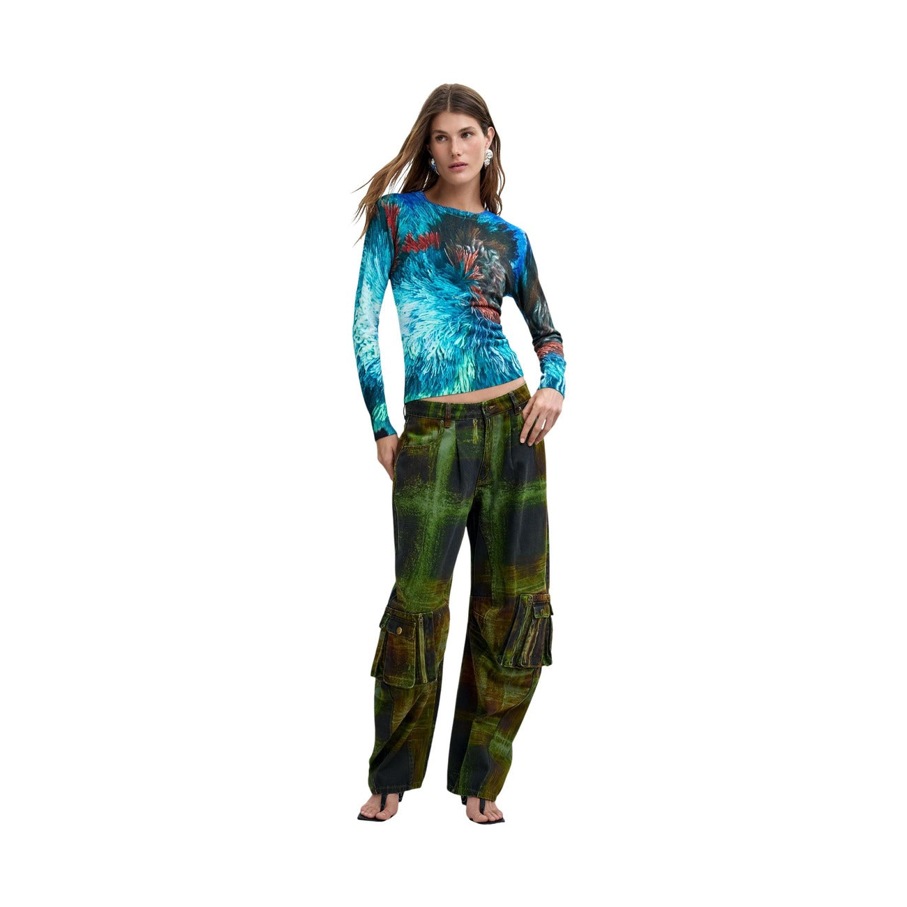Women's printed viscose and linen Desigual sweater – Blue