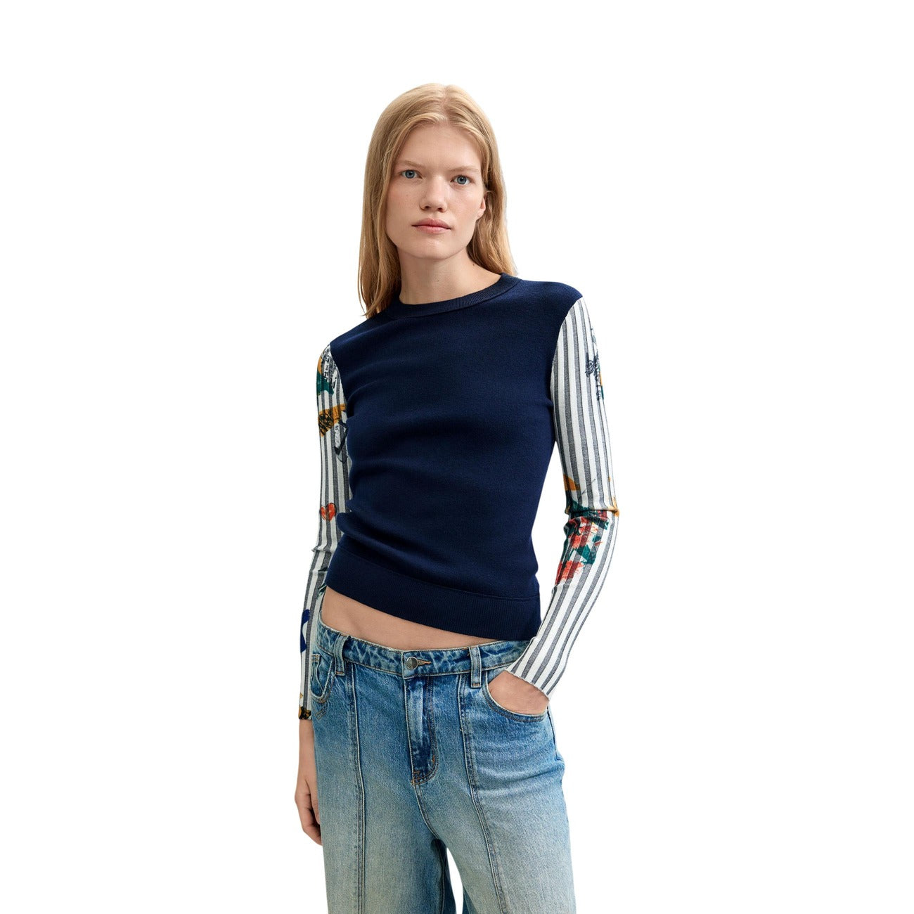 Pull Desigual Femme Floral avec Laine – Bleu