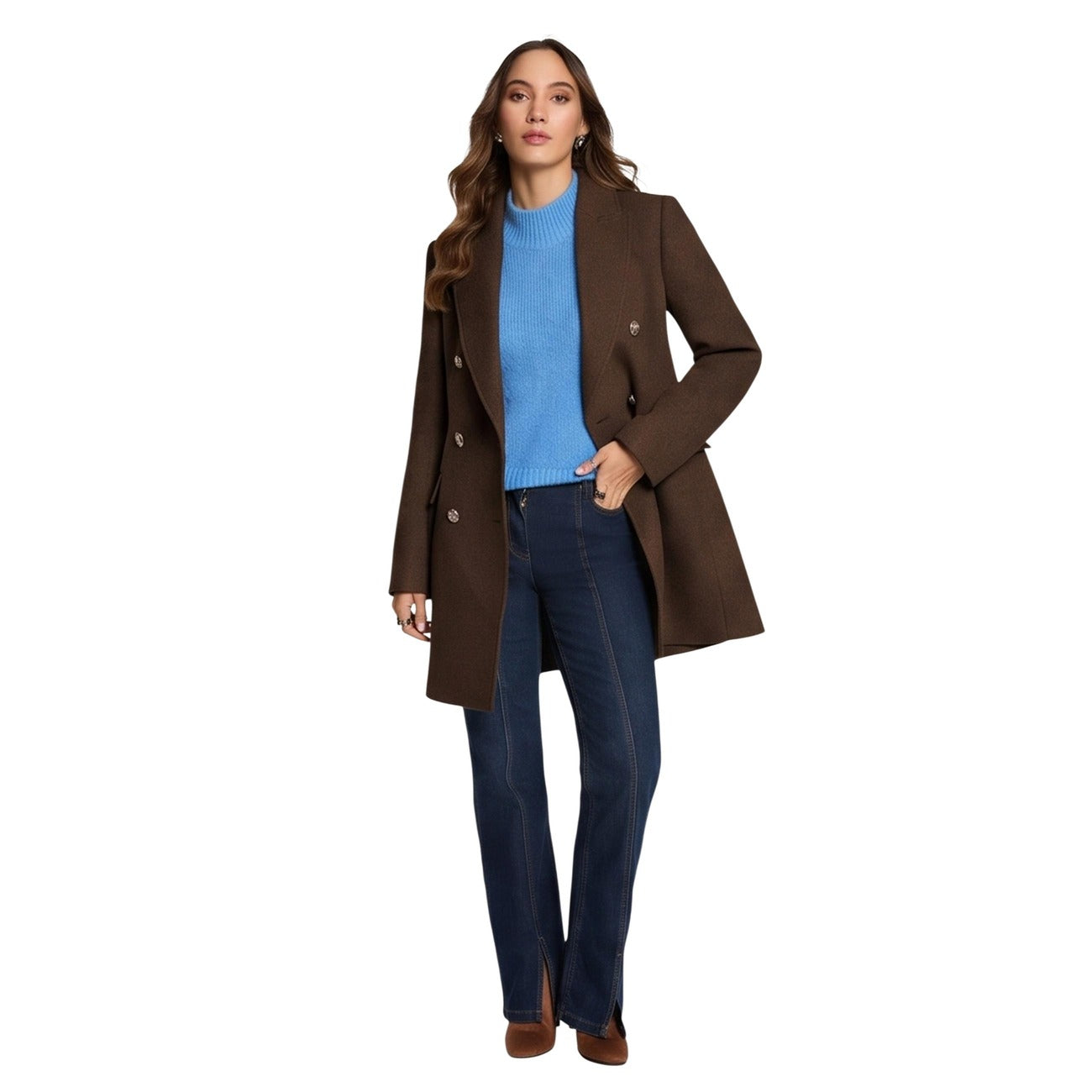 Manteau femme Morgan avec laine – Marron