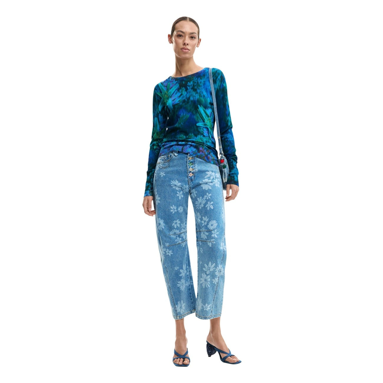 Pull femme Desigual floral en viscose – Bleu
