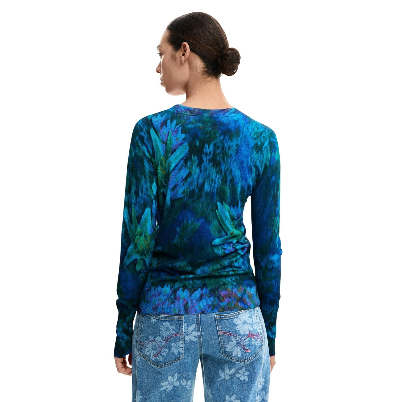 Pull femme Desigual floral en viscose – Bleu