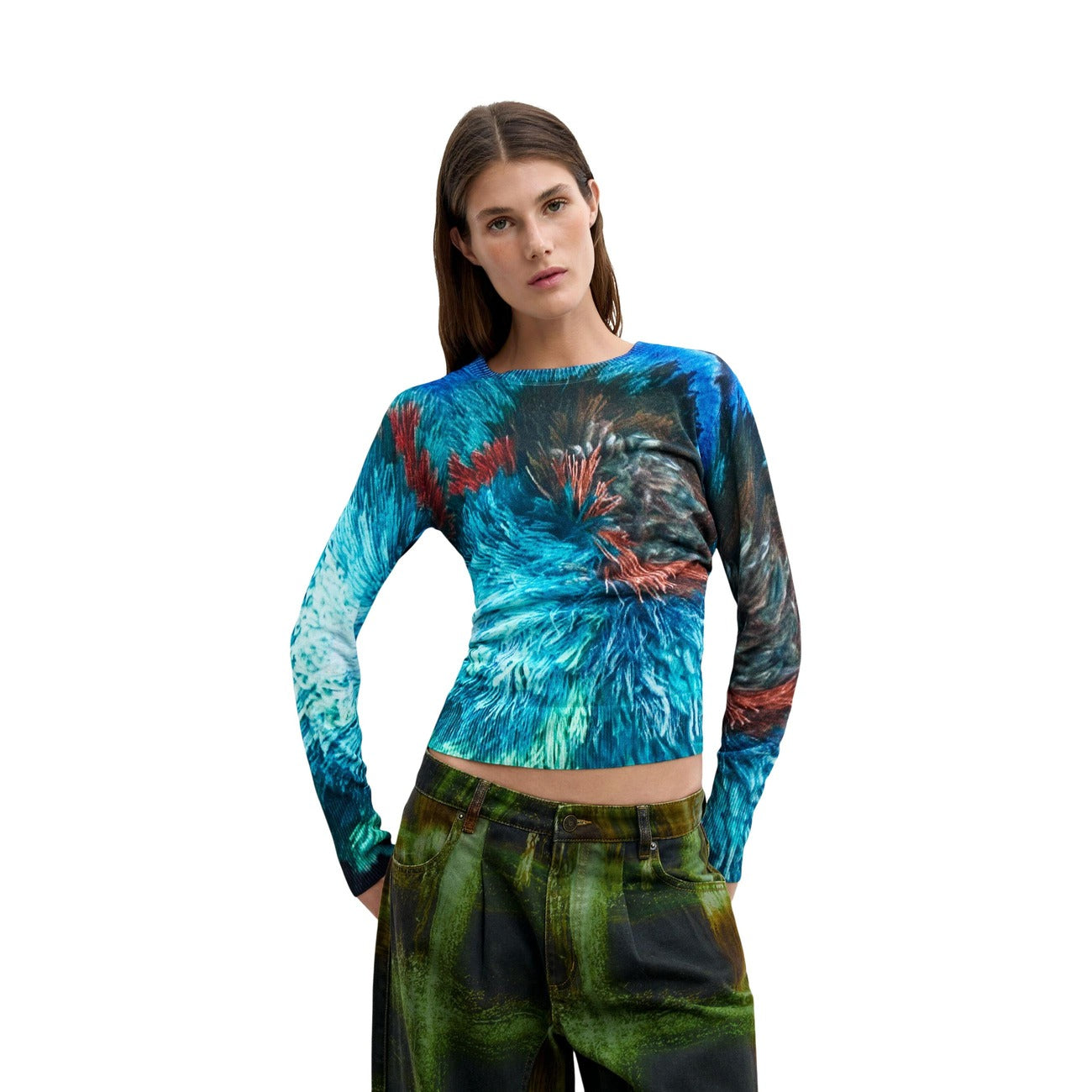 Women's printed viscose and linen Desigual sweater – Blue